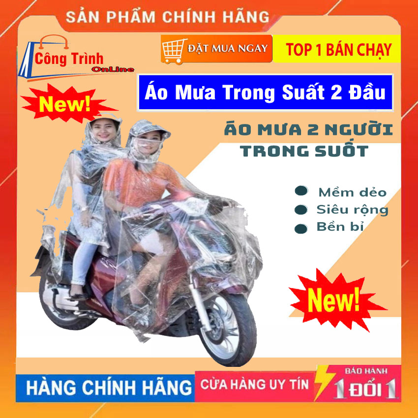 Áo mưa trong suốt loại 2 đầu,áo mưa 2 người, áo mưa xe mây hàng loại 1 dày đẹp siêu bền
