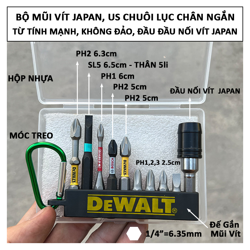 Bộ Mũi Vít DEWAT, Japan 10 Món Cho Máy Bắn Vít