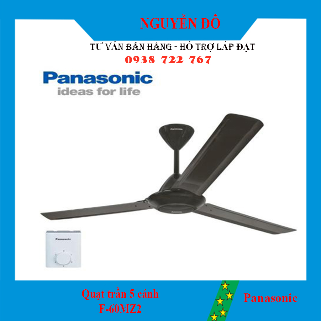 Quạt trần Panasonic 3 cánh F-60MZ2-K, màu đen, điều chỉnh bằng hộp số, tiết kiệm điện