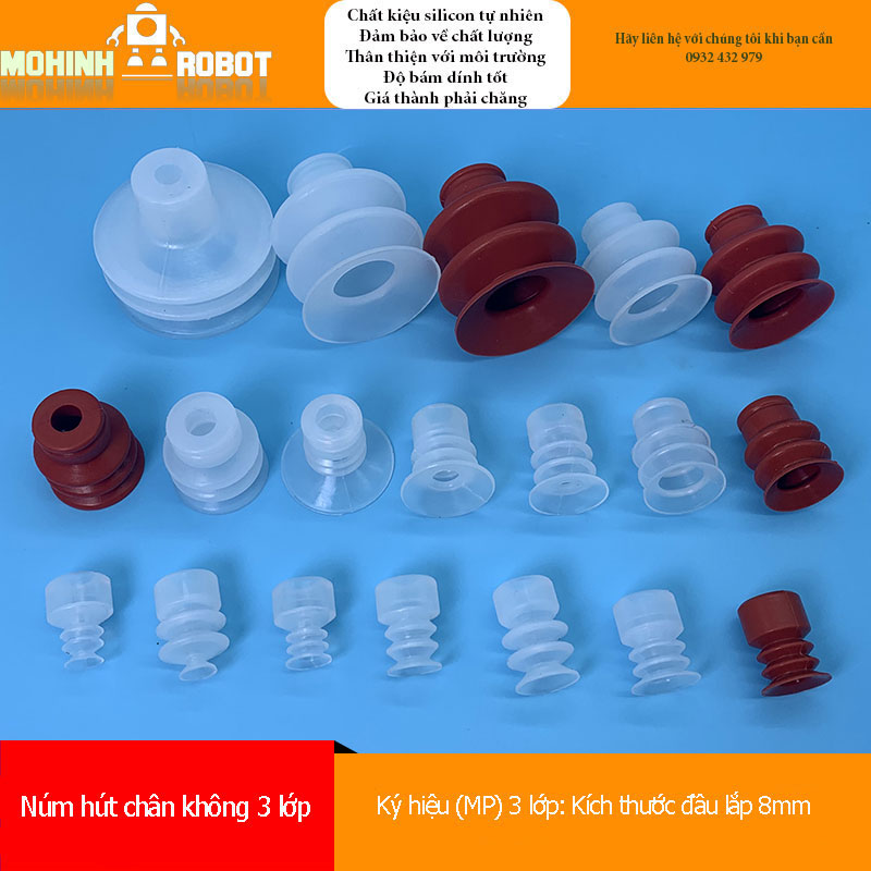 Núm hút chân không SMC 3 lớp đầu lắp 8mm silicon trắng