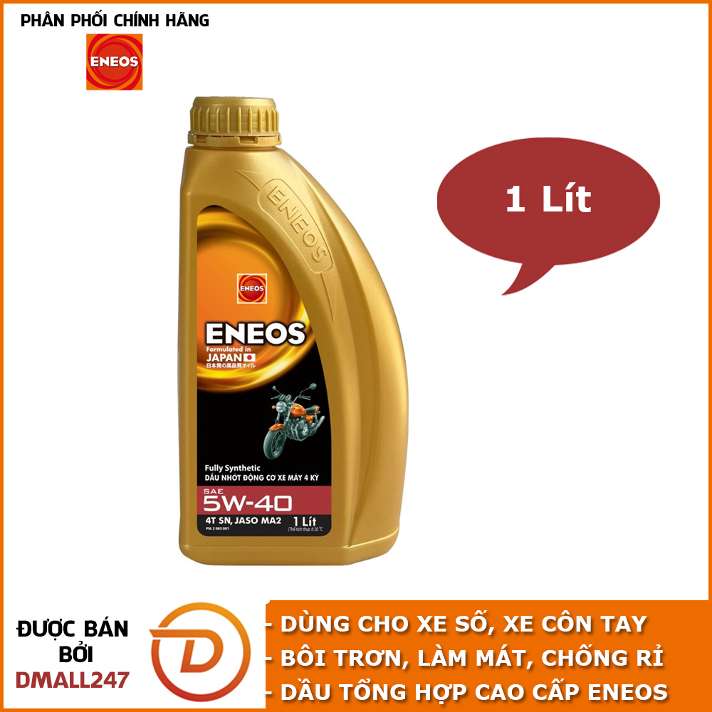 Dầu nhớt tổng hợp động cơ xe số, xe máy Eneos 5W40 EN-MA2-5W40 1lít - Đạt chuẩn API SJ, Bôi trơn, là