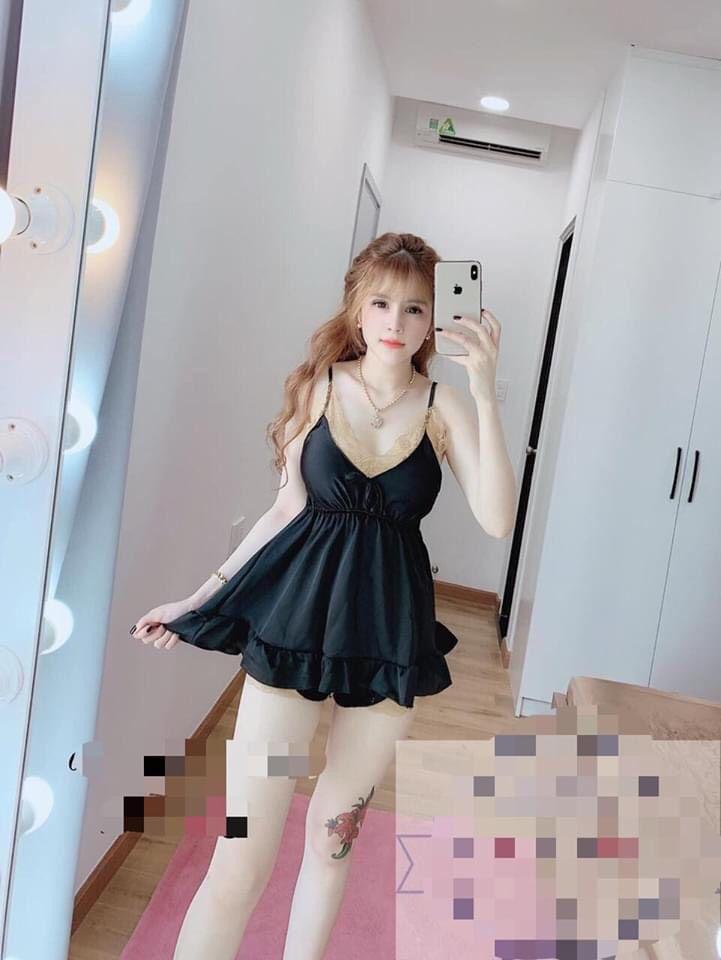Set bộ ngủ phi lụa 2 dây phối ren sexy 16s31b1
