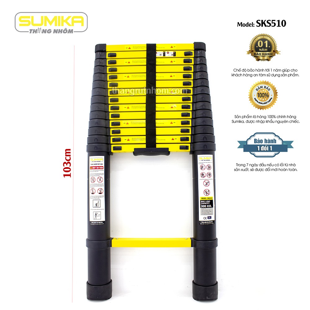 Thang nhôm rút gọn sumika sks510 - sơn tĩnh điện, cao 5.1m, tải trọng 300kg