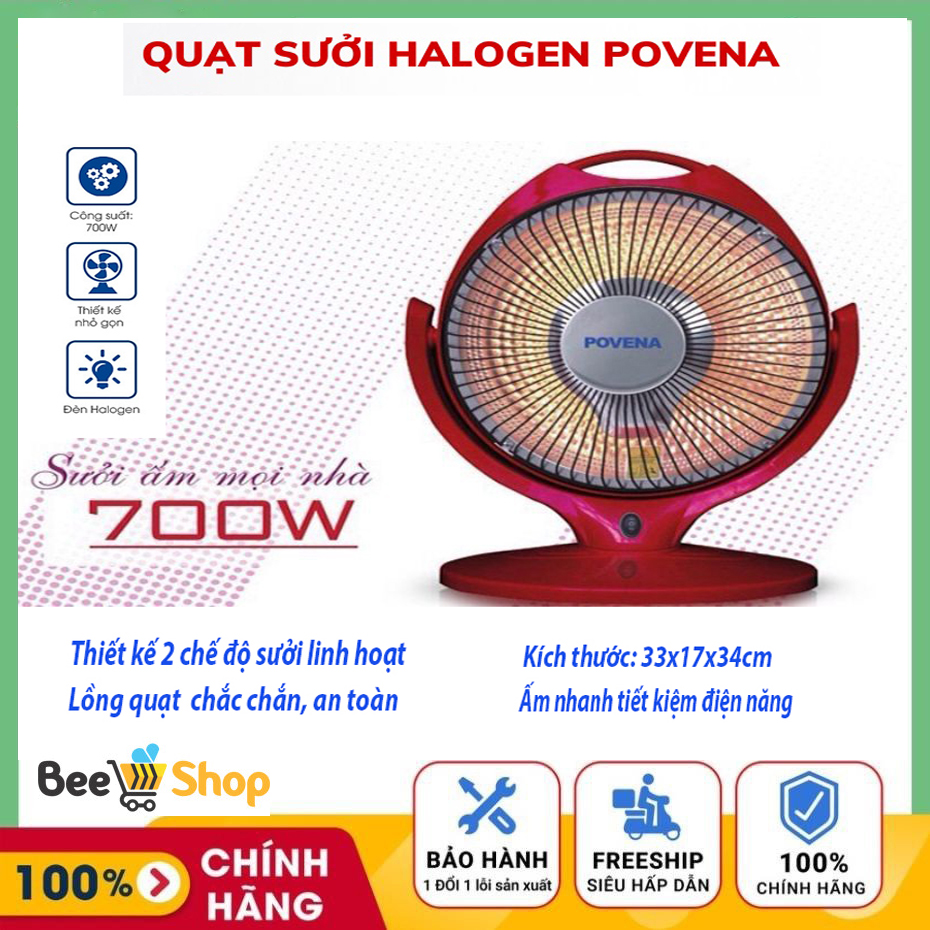Quạt sưởi Halogen POVENA quạt sưởi ấm 700W thiết kế nổi bật vận hành bền bỉ PVN-SH28, Máy sưởi ấm mùa đông Povena, Quạt sưởi ấm cao cấp làm nóng nhanh, chống cháy, chống bỏng, Quạt sưởi điện, giải pháp làm ấm nhanh chóng