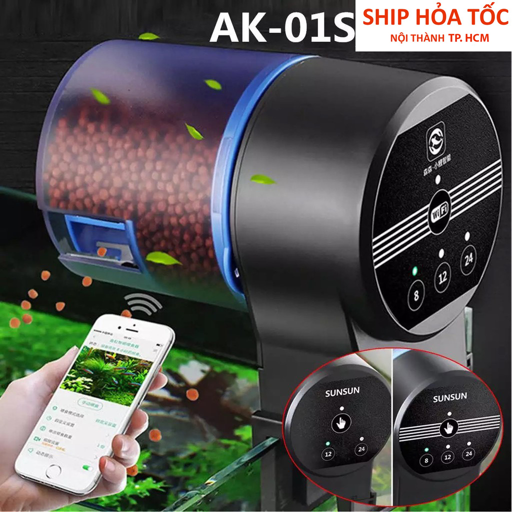 Máy cho cá ăn tự động AK-01s máy cho cá ăn thông minh