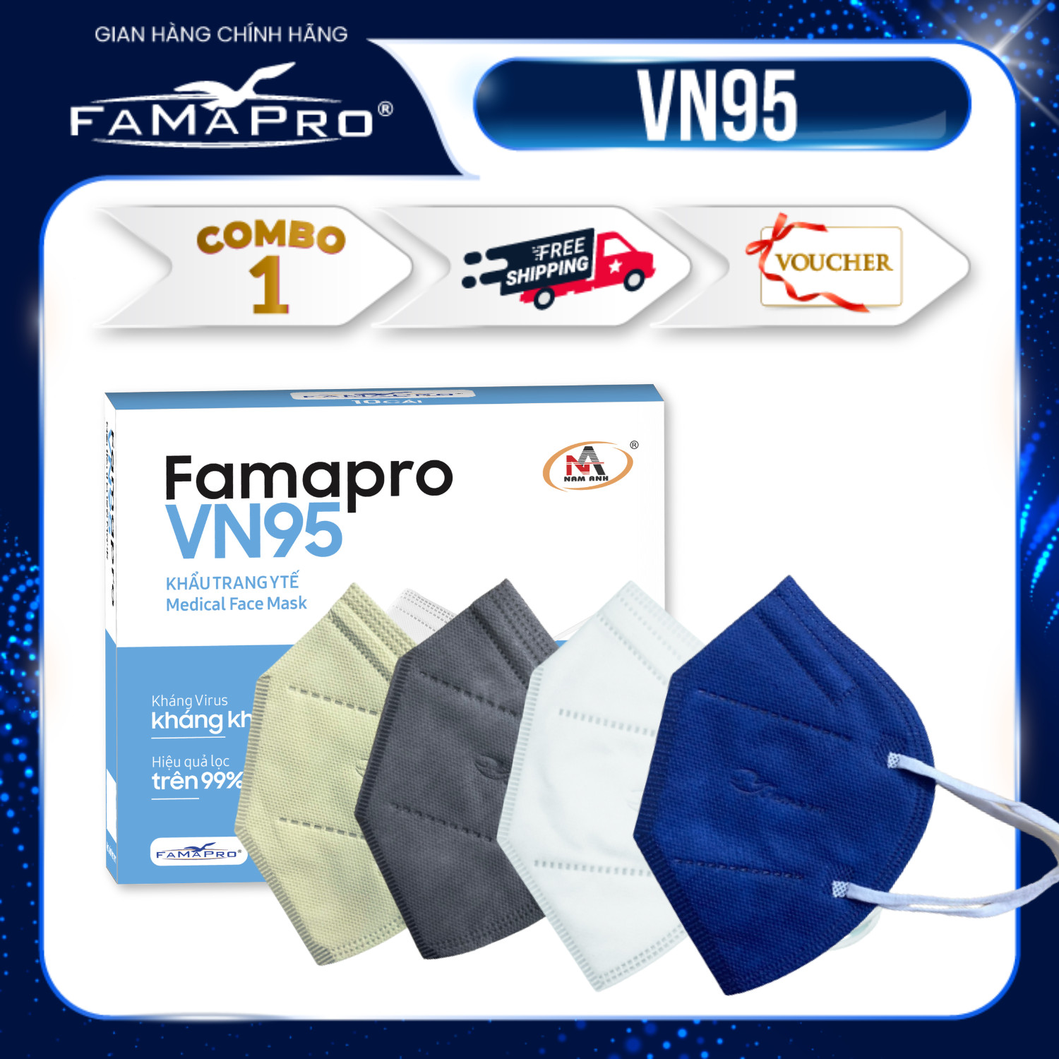 Combo 5 hộp khẩu trang y tế 4 lớp Famapro VN95 chuẩn N95