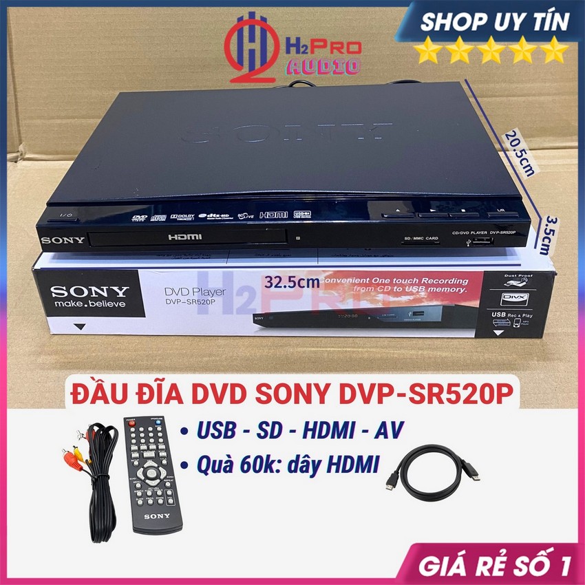 Đầu DVD Sony DVP-SR520P Hdmi - Usb - Sd, Đầu Đĩa Dvd Karaoke Sony Cao Cấp Không Kén Đĩa, Tặng Dây Hdmi - H2Pro Audio