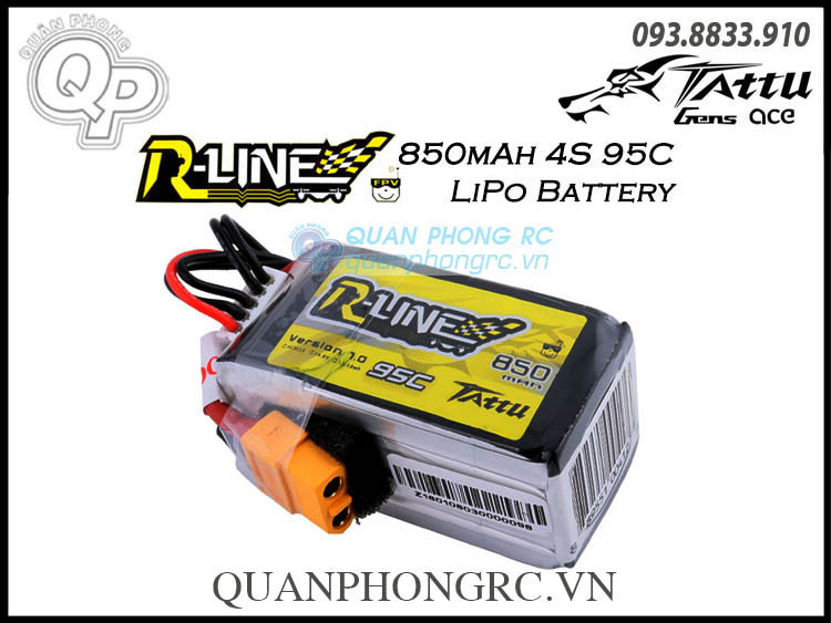Tattu r-line 850mah 4s 95c 14.8v lipo battery xt60
