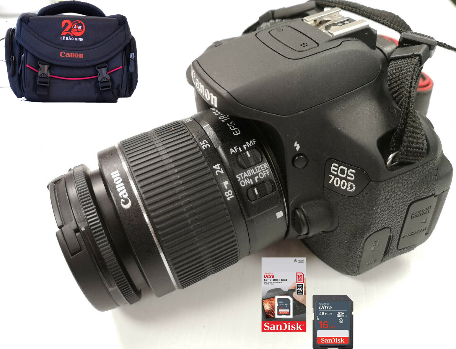 Máy ảnh canon 700d + lens 18-55mm is - hàng chính hãng - tặng thẻ nhớ 16gb - tặng túi xách canon - mới 95%