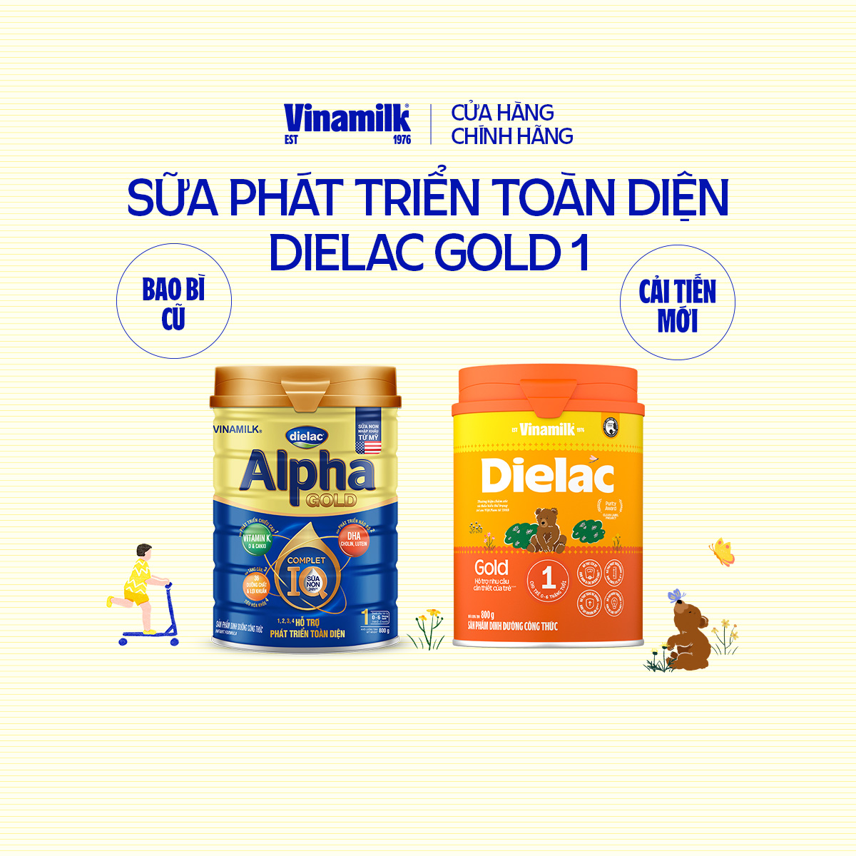 Sữa bột Vinamilk Dielac Alpha Gold 1 - 800g Hộp Thiếc (cho trẻ từ 0 - 6 tháng tuổi) - Sữa cho trẻ sơ sinh, hỗ trợ phát triển trí não của bé, tăng cân, chiều cao