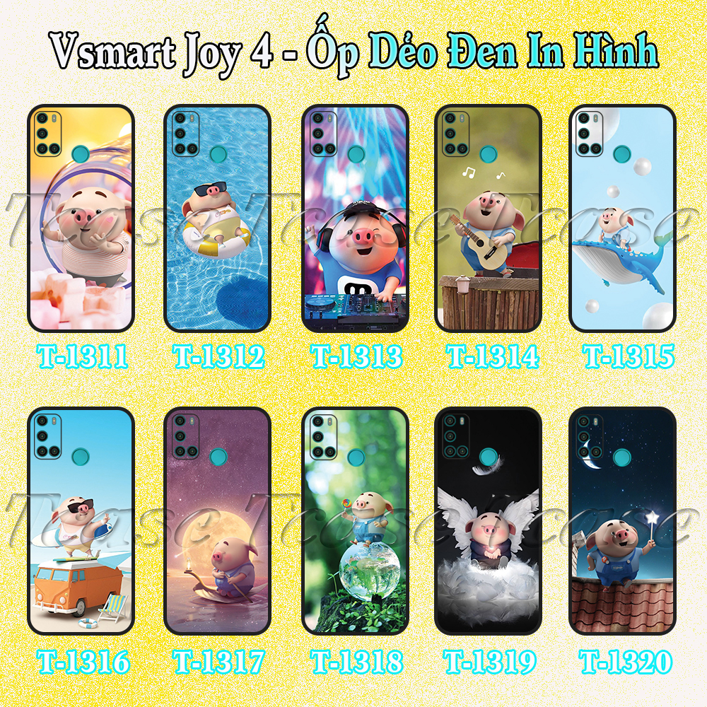 Ốp lưng Vsmart Joy 4 - Ốp dẻo đen in hình Chú heo ngộ nghĩnh đáng yêu