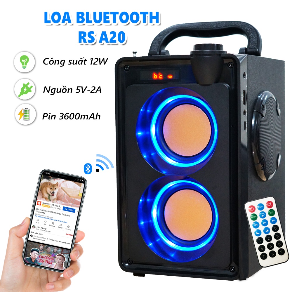 Loa Bluetooth Cao Cấp RS A20 Haoyes, Loa Bluetooth Karaoke, Âm thanh hay, Bass chuẩn, Bảo hành 12 tháng