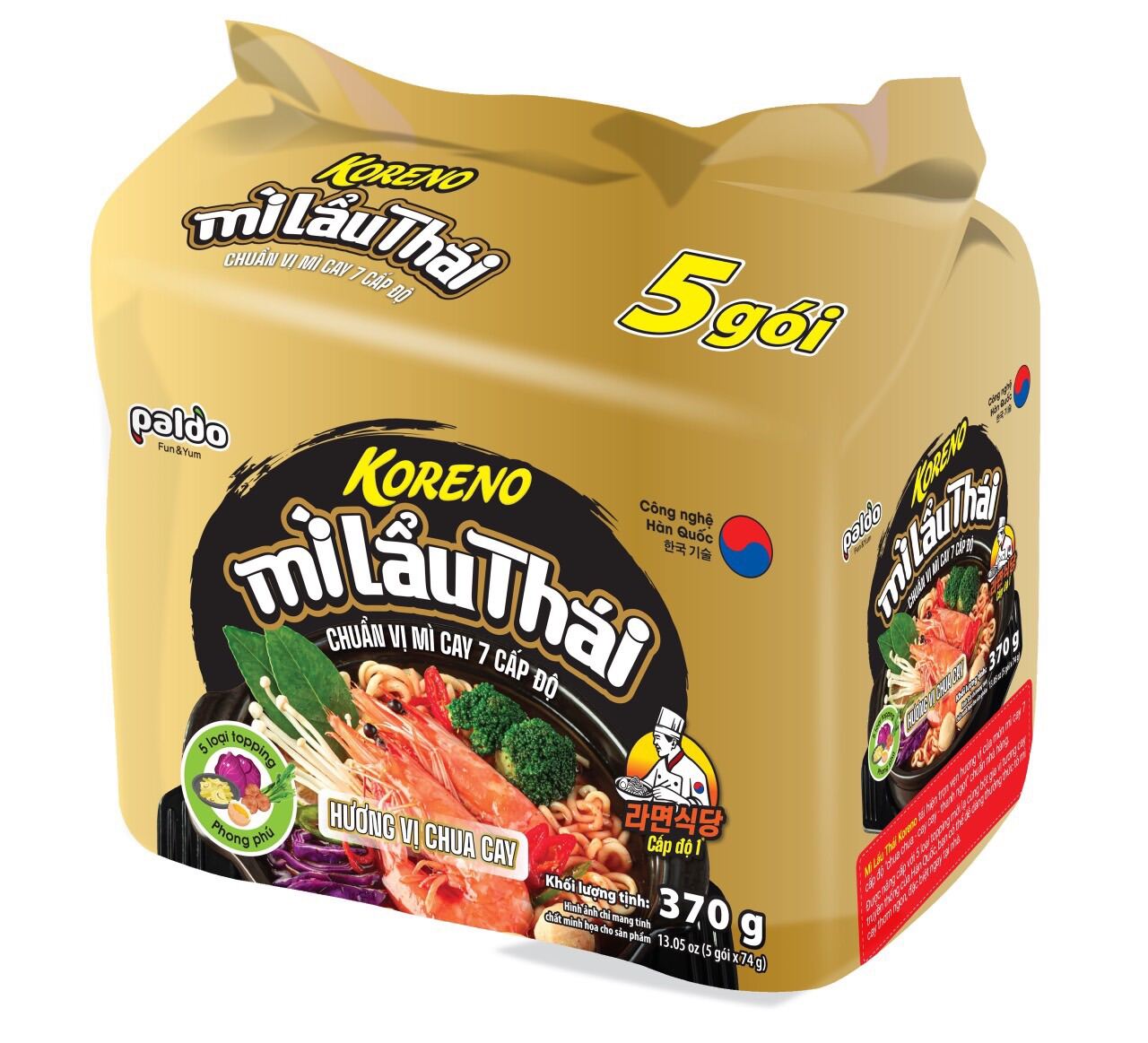 Lốc 5 gói Mì Koreno Lẩu Thái (74g x 5)