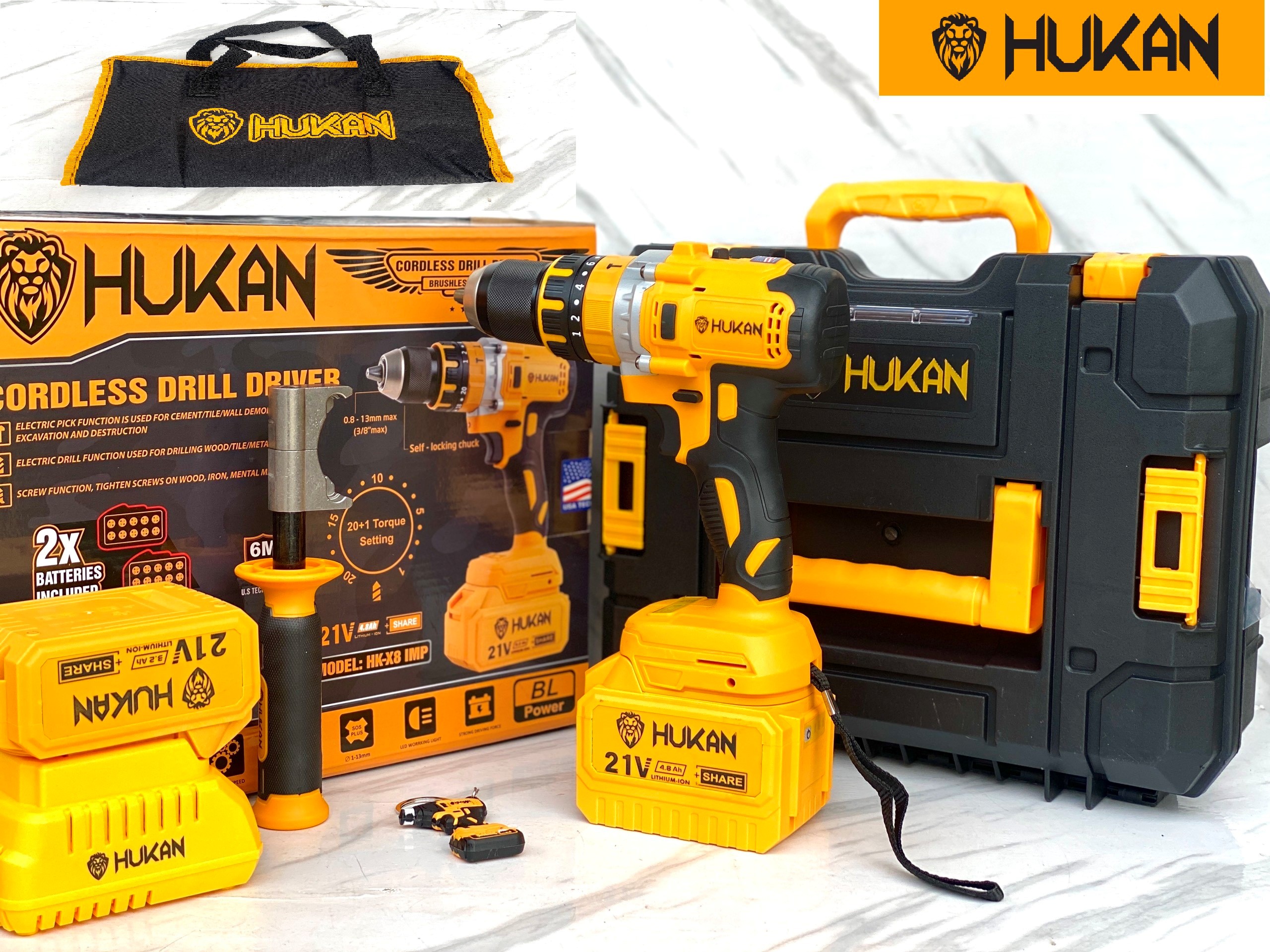Máy khoan pin hukan z1600 pro 21v trang bị pin 10cell 15cell có tao xung chống lật cổ tay