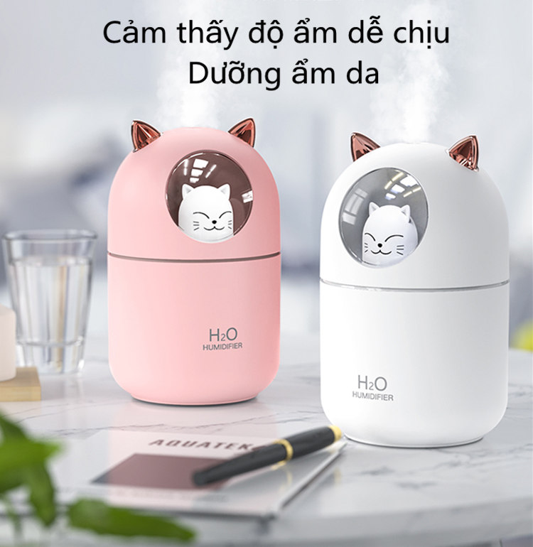 máy giữ ẩm Tinh Dầu Mini, làn khói nước nhẹ nhàng, tự động ngắt khi hết nước - hình Con mèo HUMIDIFIER dễ thương, máy xông tinh dầu phun sương, máy chạy cực êm, máy phun sương , máy phun sương tinh dầu