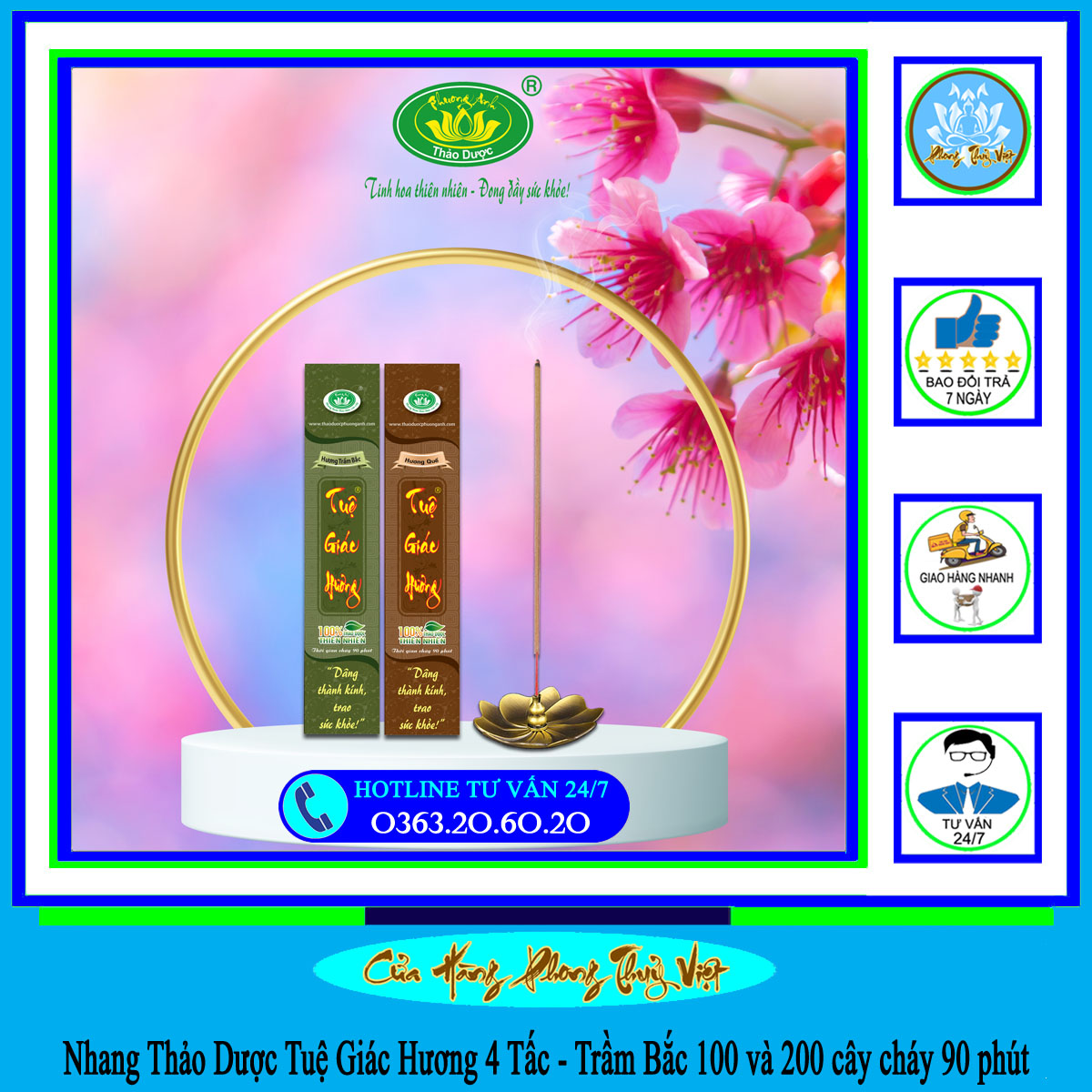 Nhang thảo dược tuệ giác hương 4 tấc - trầm bắc 100 cây và 200 cây - thảo dược phương anh cháy 90 phút / cây