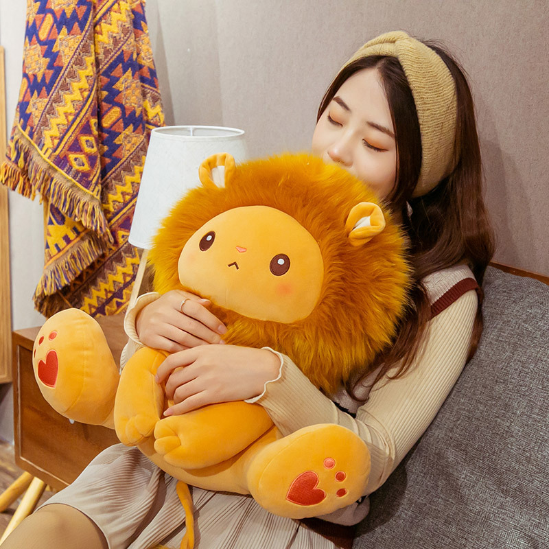 Đồ chơi sang trọng hình sư tử nhỏ đáng yêu xuyên biên giới, búp bê bé trai trên giường, búp bê cỡ lớn đi cùng búp bê ngủ, gối ôm búp bê vải