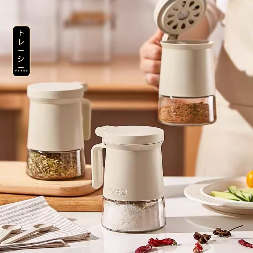Lọ đựng gia vị thủy tinh FEEKA có thìa chống ẩm, hũ thủy tinh đựng gia vị cao cấp 300ml