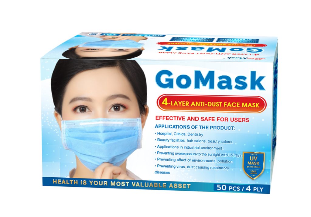 [HCM]Khẩu Trang Y Tế 4 Lớp Go Mask hộp 50 cái (Xanh Xám Trắng)