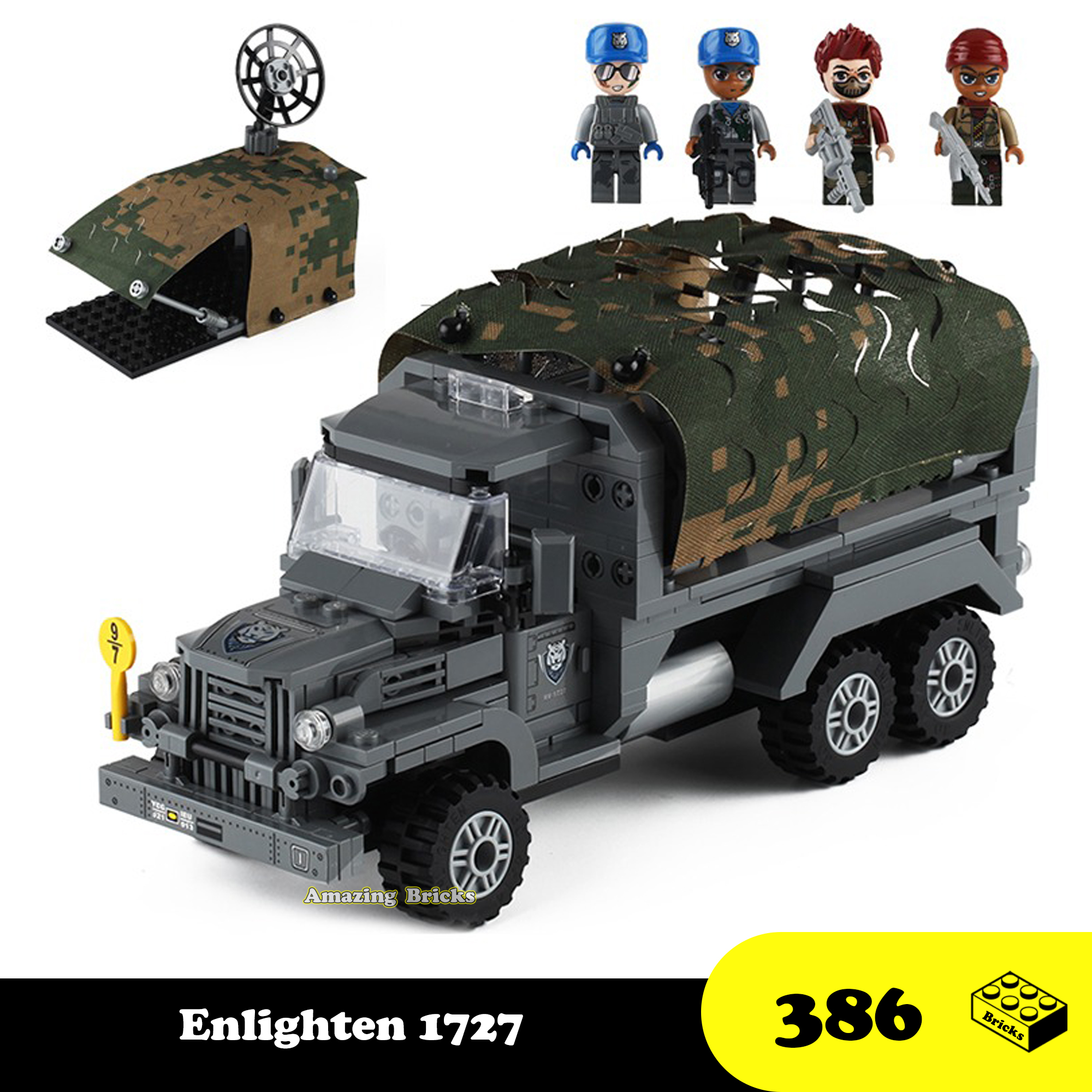 Đồ chơi Lego lắp ráp Xe quân sự chở hàng, Lego Army Truck Englighten 1727, Xếp hình thông minh, Mô hình trí tuệ [498 mảnh ghép]