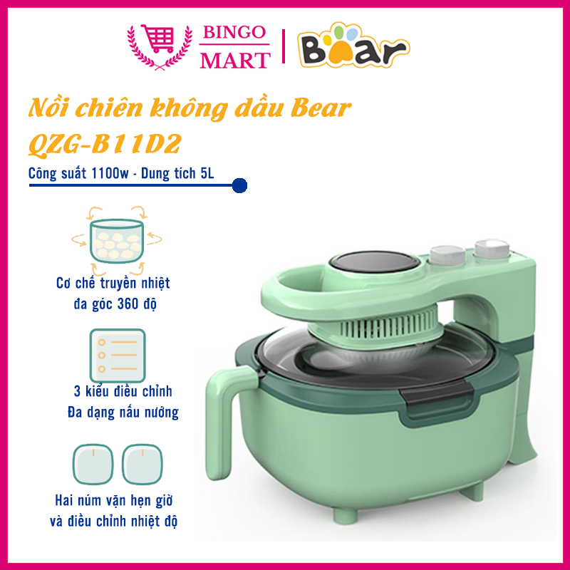 Nồi chiên không dầu bear qzg-b11d2. dung tích 5l - bh 1 năm - bingo mart