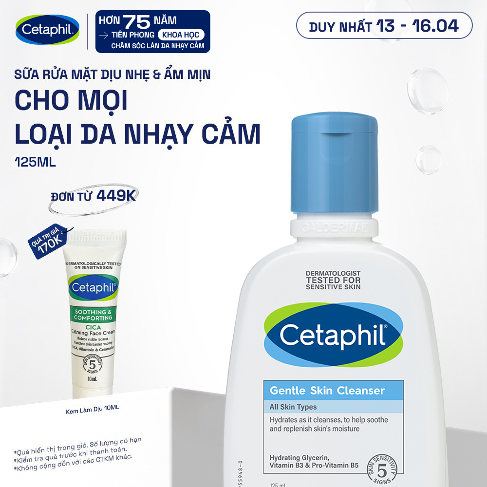 Sữa rửa mặt dịu lành cho da nhạy cảm Cetaphil Gentle Skin Cleanser 125ml