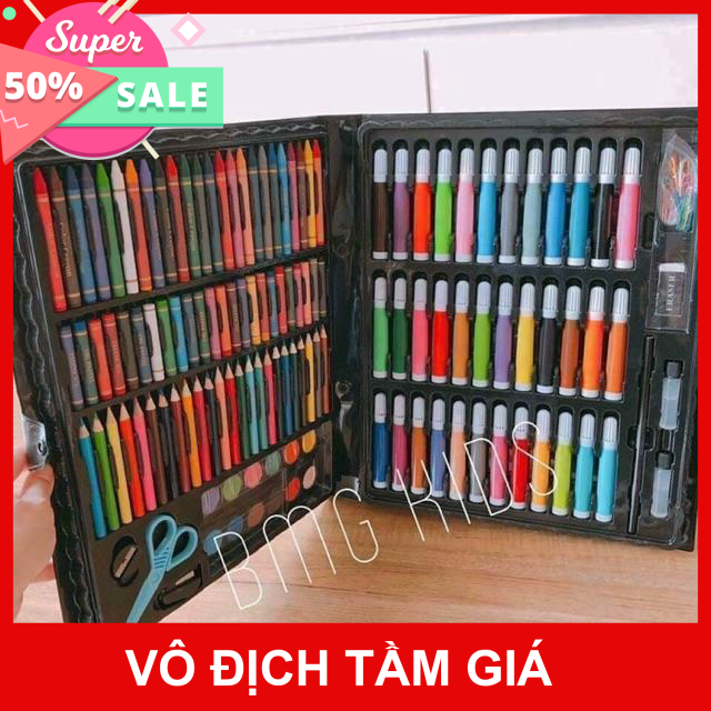Hộp màu vẽ 150 chi tiết cho bé sáng tạo - bộ dụng cụ vẽ tranh tô màu gồm bút chì màu bút lông màu sáp 150 chi tiết cho bé