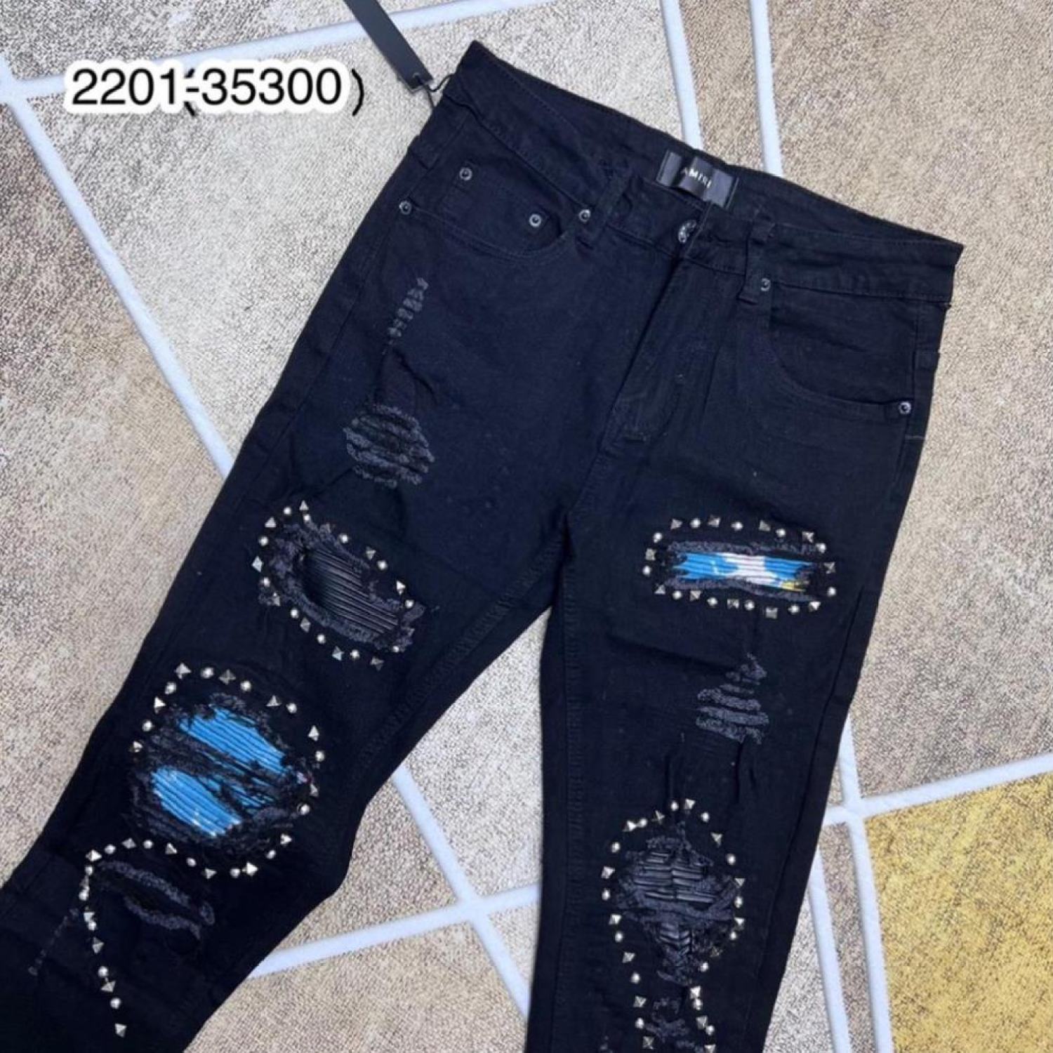 Quần bò Jean dài Nam dáng côn Đính Đá đẹp chất - Quần jeans nam ống côn AMR phối xước vá cao cấp