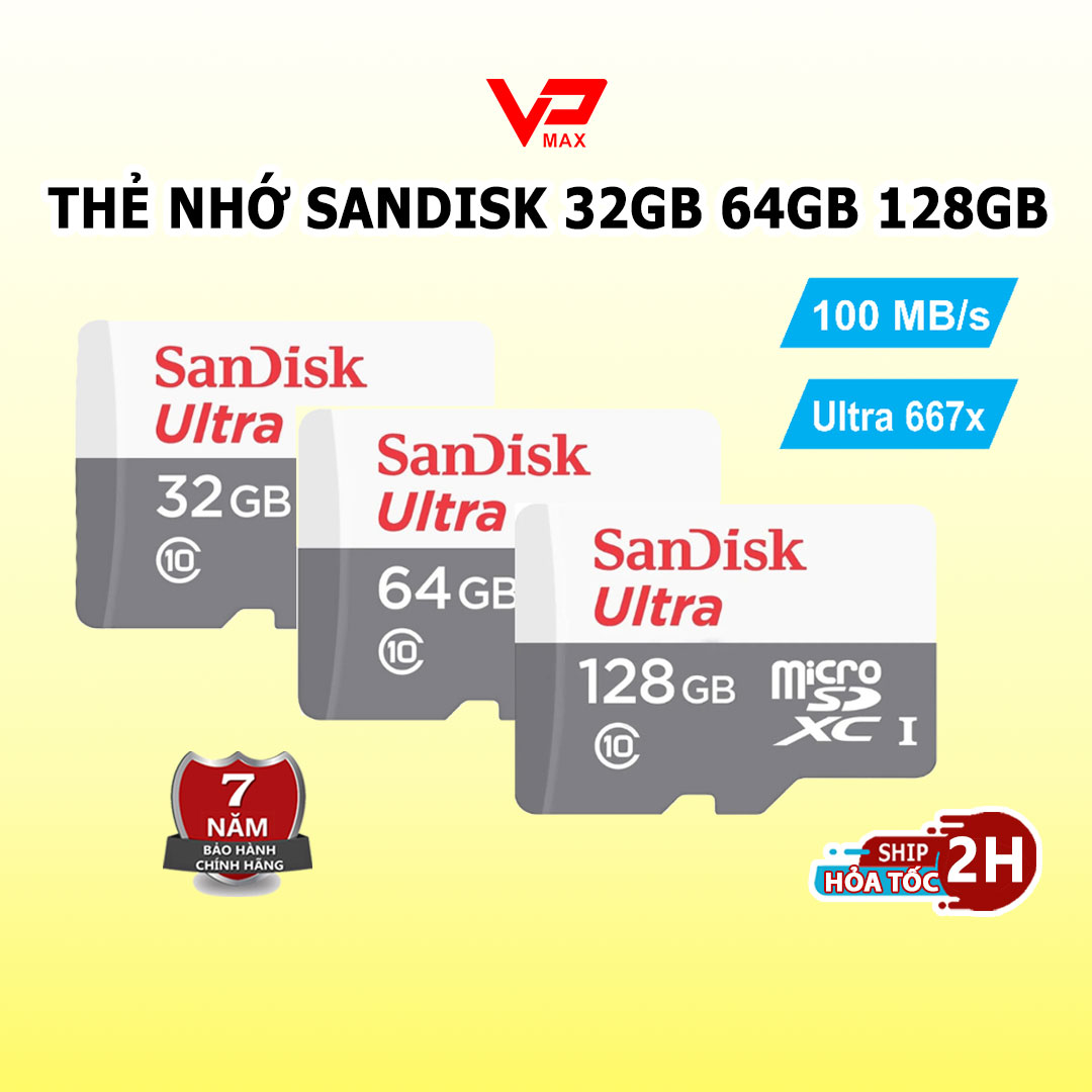 Thẻ nhớ 64gb 32GB Kingston Sandisk tốc độ 100Mb/s dùng cho điện thoại, camera bảo hành 7 năm chính hãng - VPMAX