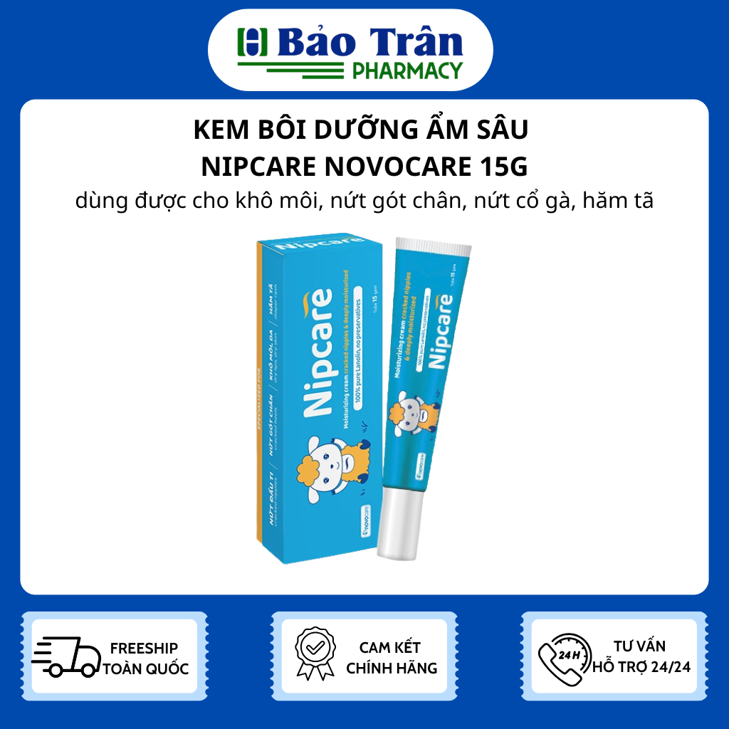 KEM BÔI NIPCARE NOVOCARE 15G- DÙNG ĐƯỢC CHO KHÔ MÔI, NỨT GÓT CHÂN, NỨT CỔ GÀ, HĂM TÃ