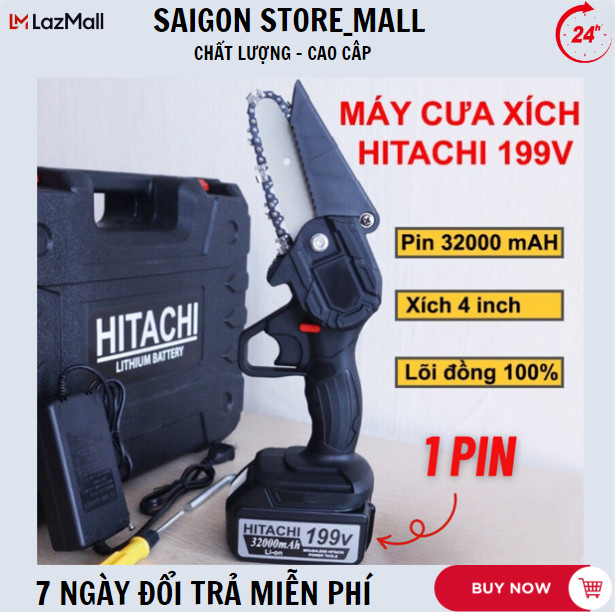 Máy cưa xích pin Hitachi 9900VF 60000mAh, Cưa xích chạy pin Pin ,lam dài 6 inch,siêu khỏe siêu bền ,Máy cưa xích cầm tay tiện lợi cho việc cắt gỗ.