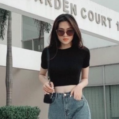 Áo croptop nữ tay ngắn ôm body, Croptop Nữ trơn ngắn tay cổ tròn - ACTN03