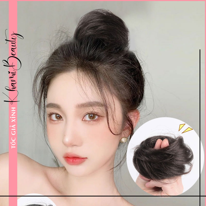 Búi tóc giả cột thẳng Khami Beauty, búi tóc rối sợi tơ