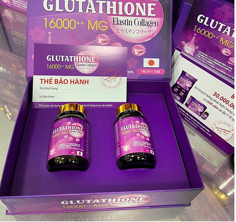 Viên uống trắng da, mờ nám Glutahione Elastin collagen 16000++ MG giảm thâm,tàn nhang , Đen ,Đốm nâu , cân bằng nội tiết tố- hộp 2 lọ 60 viên -Hiếu Thủy phamacy