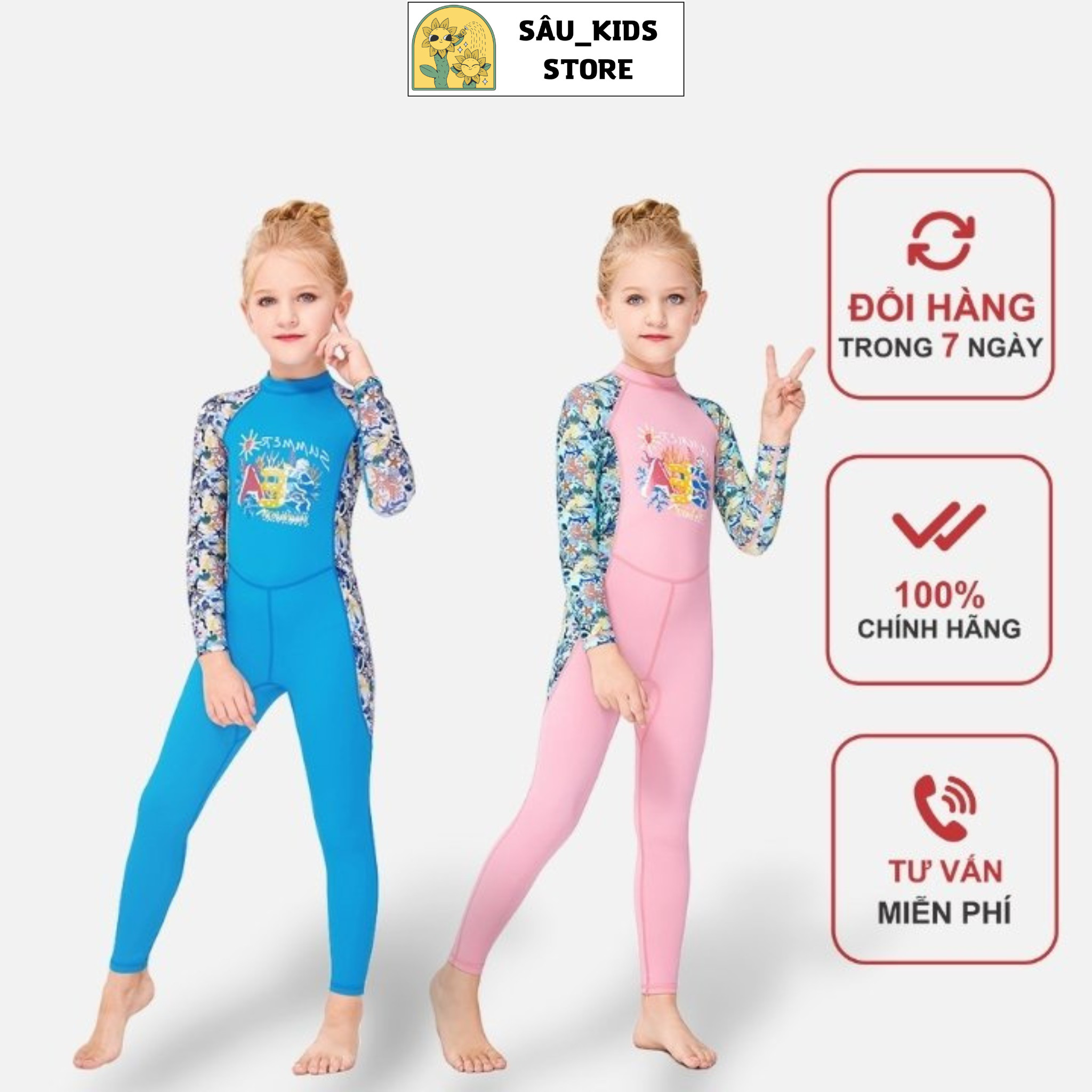 Đồ Bơi Tắm Mưa Bé Gái Size Đai Bộ Bơi Trẻ em D20BƠI DÀI TAYQUẦN DÀI SUMMER SEA SIZE Dollarkids