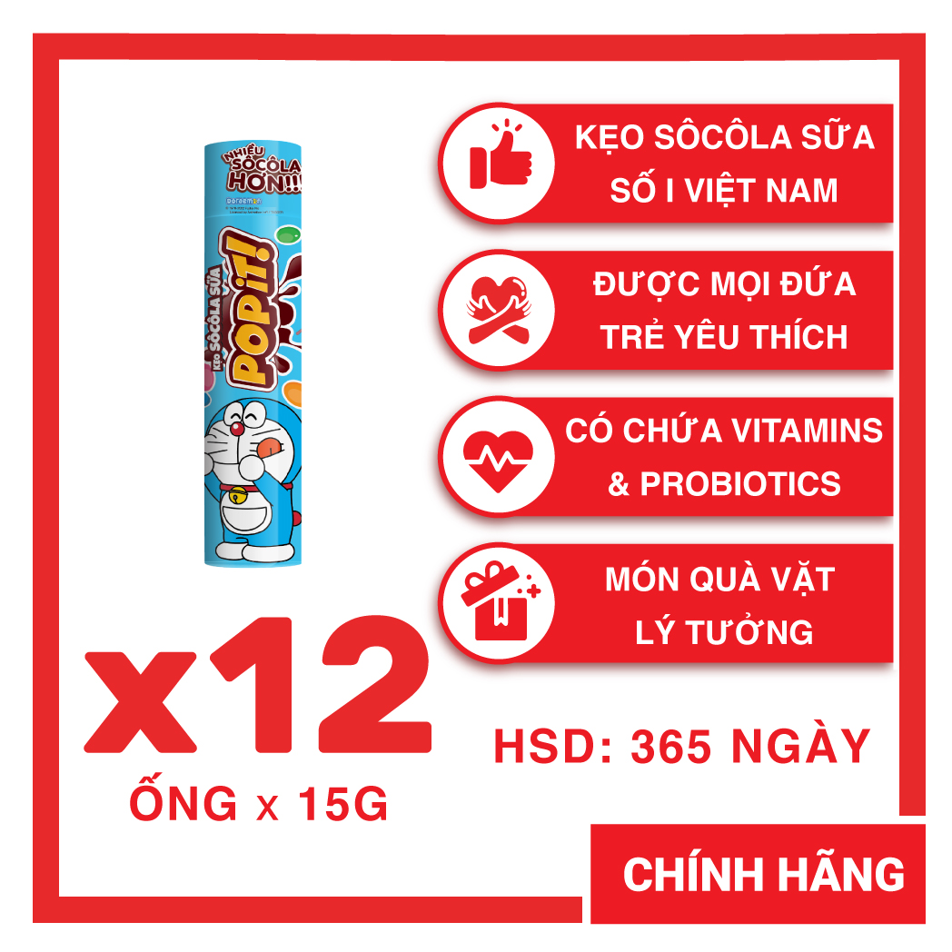 Khay Kẹo socola sữa Popit Doreamon Ống 15g | Socola | Đồ ăn vặt