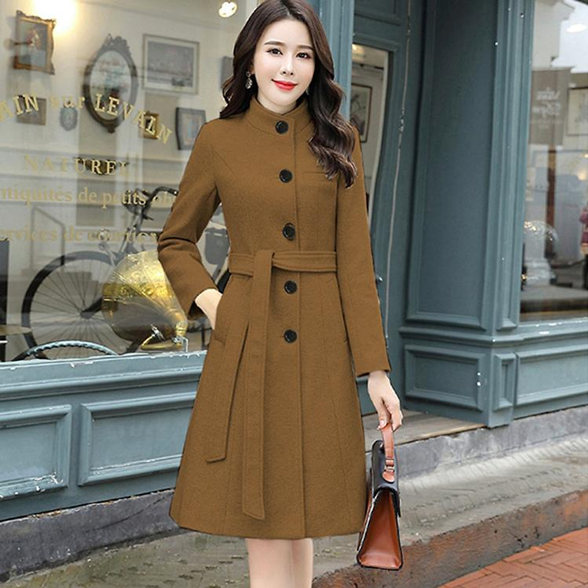 Áo khoác dạ cổ trụ cao cấp nâu - zlr2130n