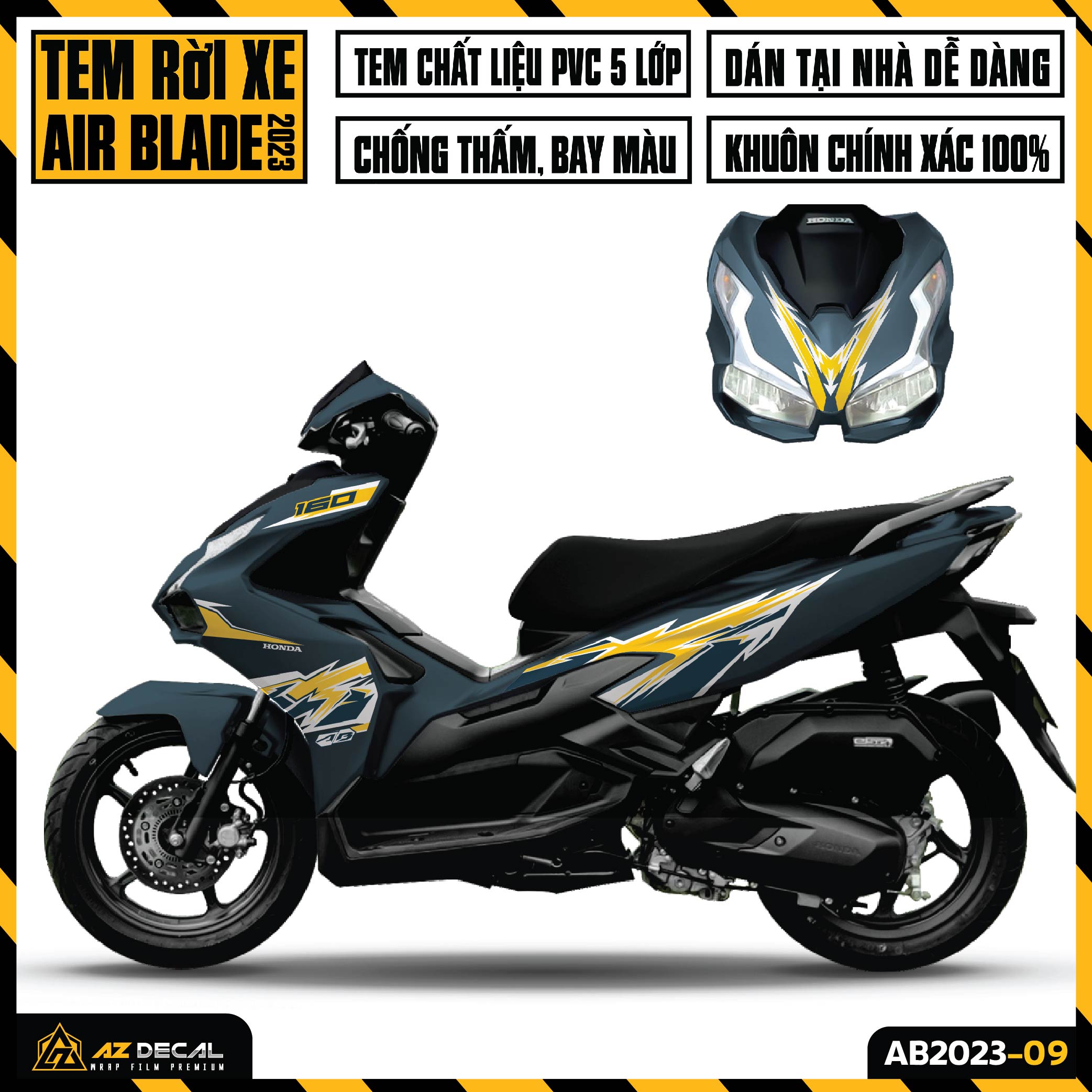 Tem AirBlade 2023 Thiết Kế Sấm Sét | AB2023-09 | Team Decal Dán Xe Máy AB Air Blade 125 160 Chống Nư