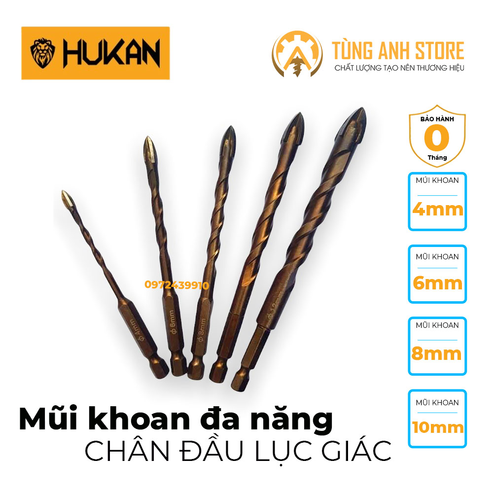 Mũi khoan đa năng khoan gạch, đá, bê tông HUKAN độ cứng cao chân lục giác 4ly 6ly 8ly 10ly 12ly
