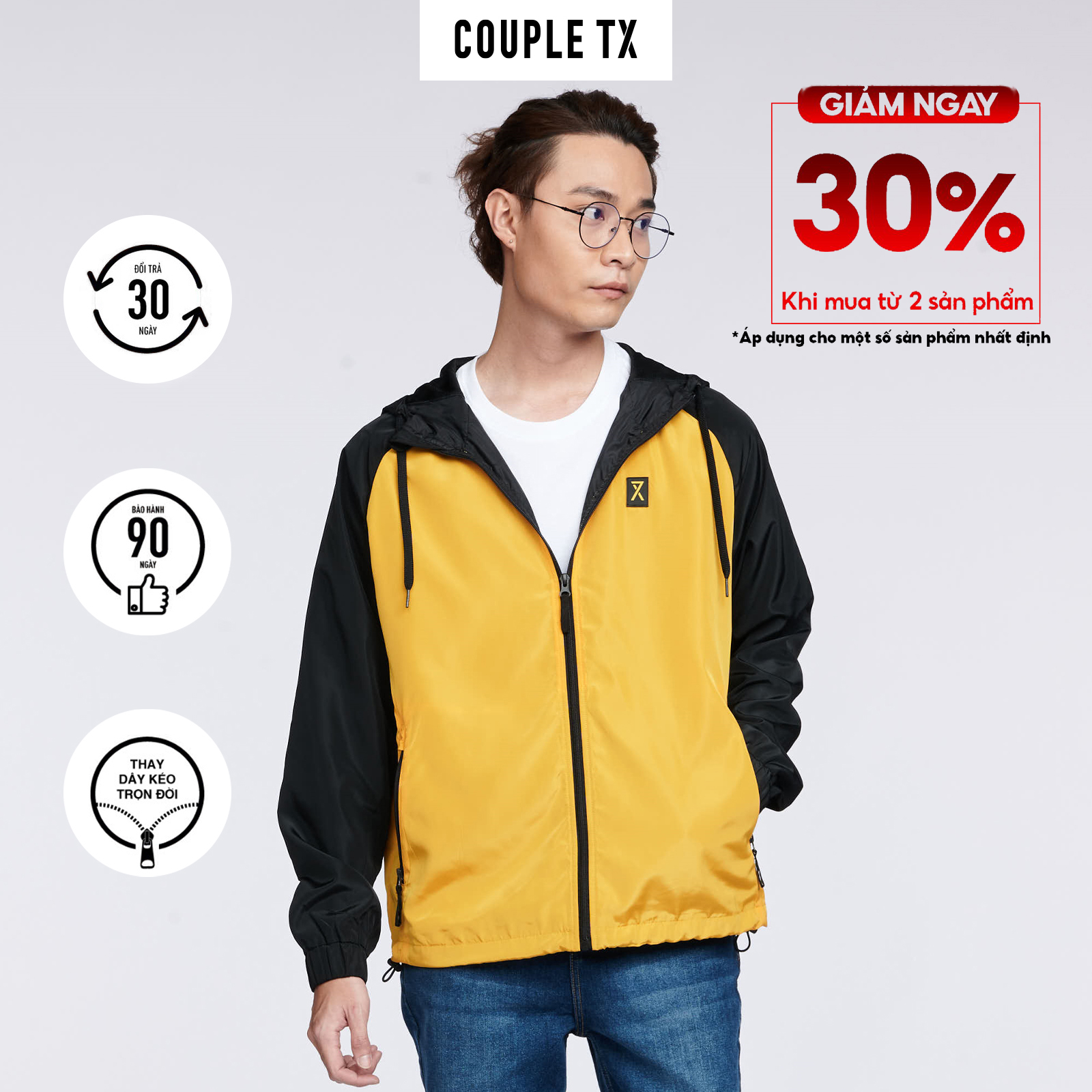 Áo khoác nam couple tx - dù raglan phối màu có nón mop 1033