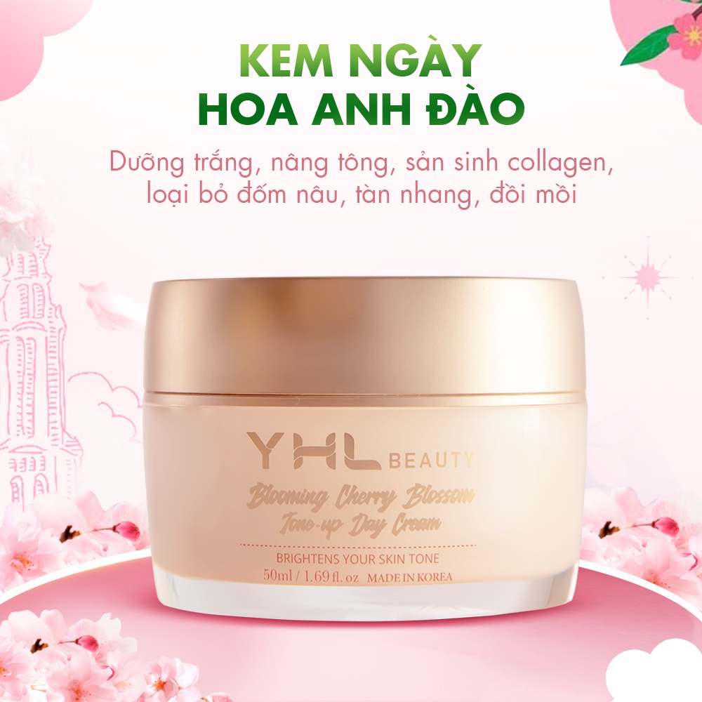 Combo ngày đêm Kem dưỡng trắng và chống nhăn da hoa anh đào YHL Hàn Quốc