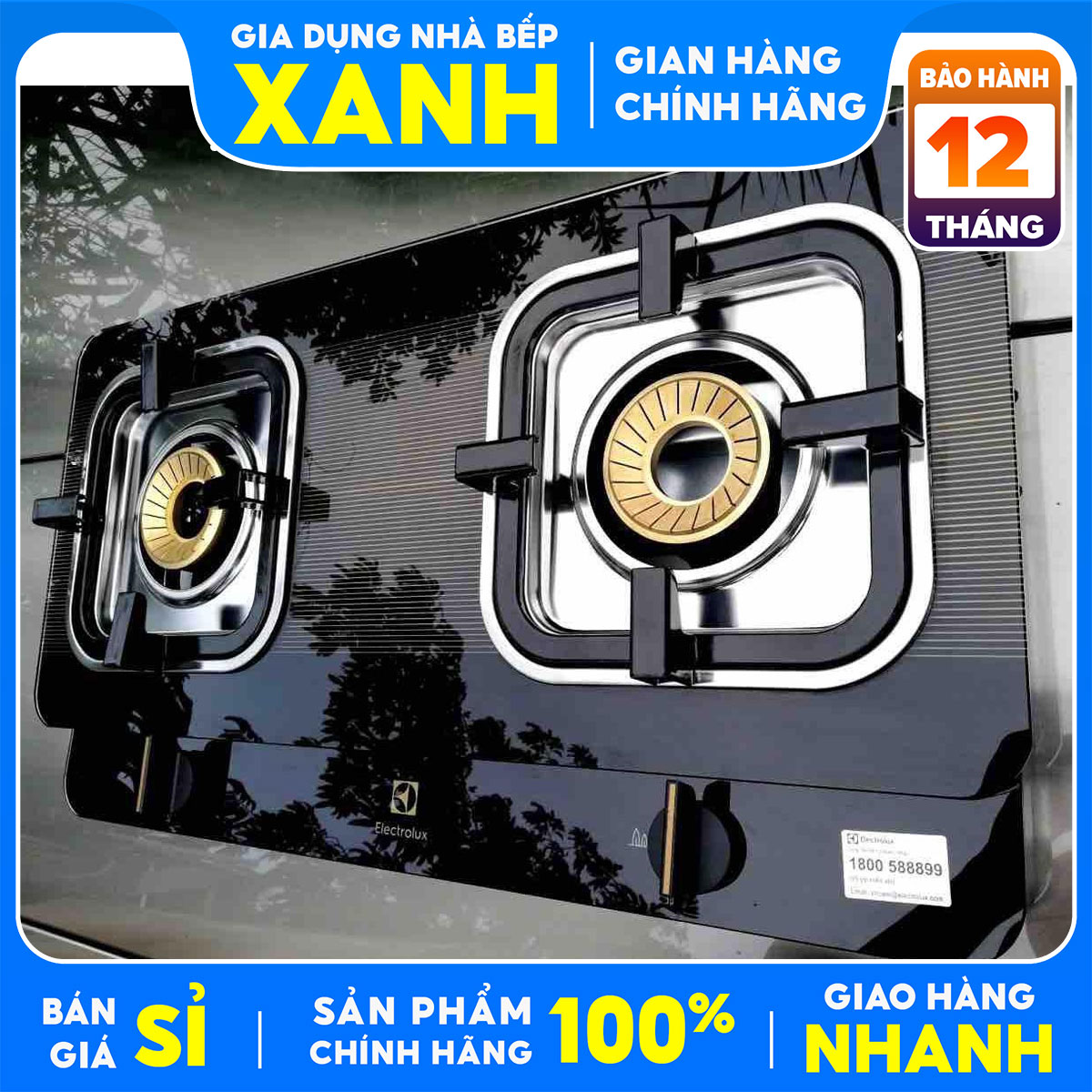 Bếp gas đôi Electrolux ETG-727GKR Chính Hãng Mới 100%+Tặng Dây gas+Cổ dê, tiết kiệm gas ,đầu đốt Đồng thau cho lửa xanh, Bảo hành 24 tháng