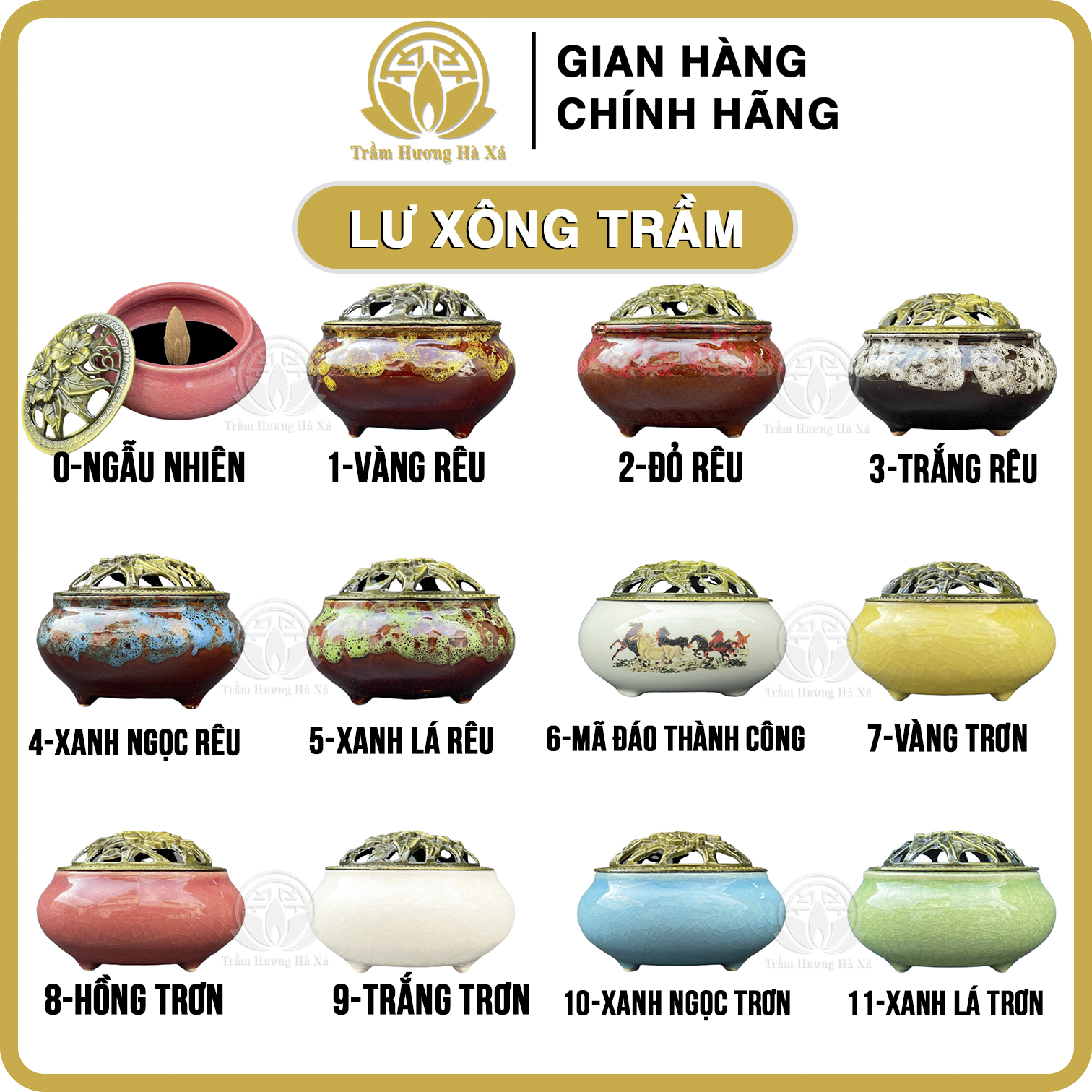 Lư đốt trầm hương xông nhà tẩy uế HÀ XÁ nhiều màu đồ thờ cúng phong thủy mang ý nghĩa may mắn tài lộc cho gia chủ