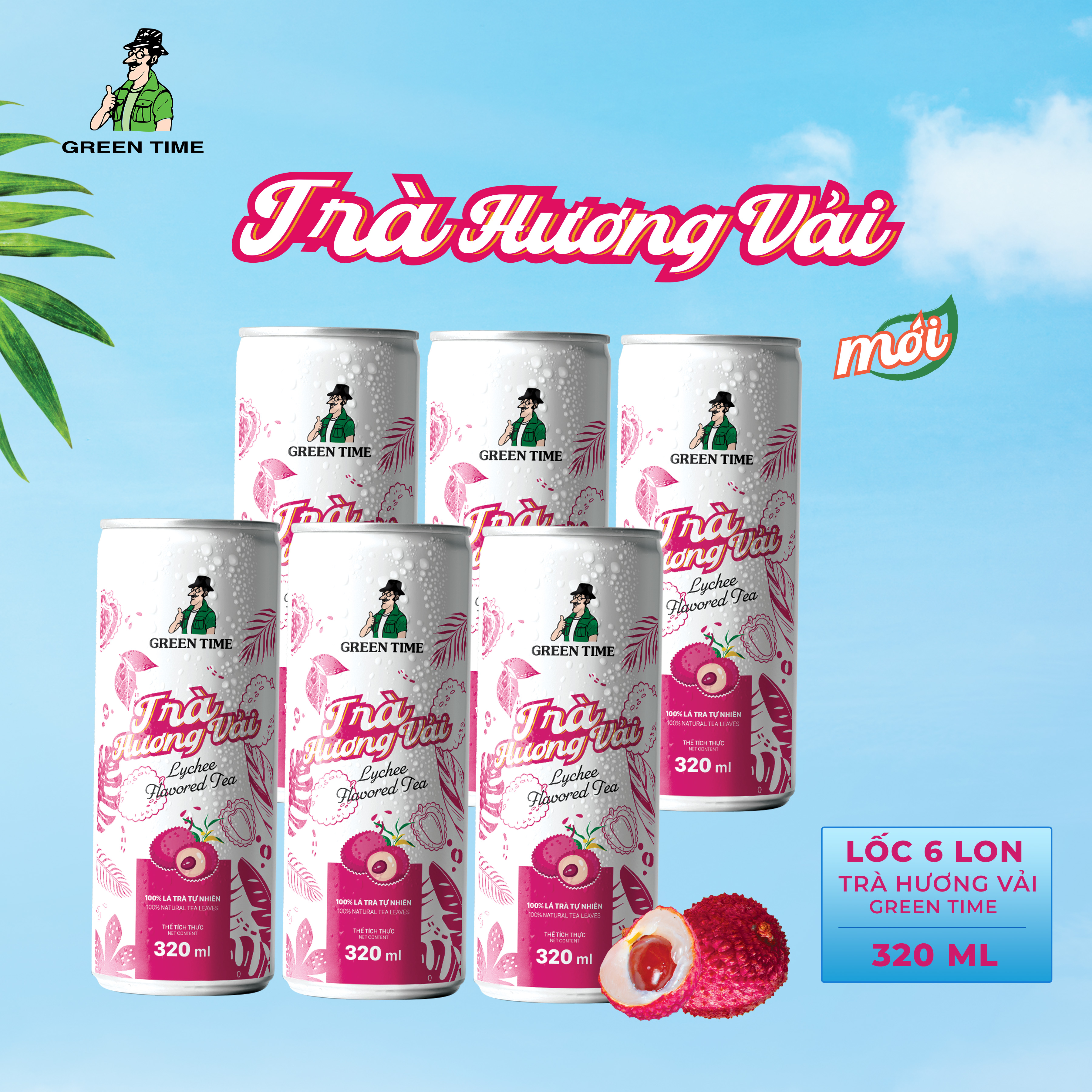 Lốc 6 lon trà hương vải green time