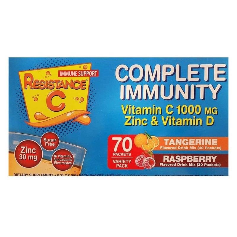 Bột sủi vitamin c cam và mâm xôi complete immunity vitamin c 1000 mg zinc & vitamin d 420g