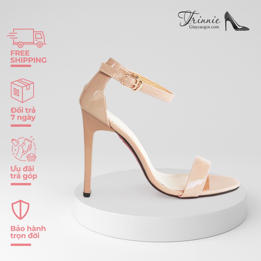 Giày cao gót 11cm Trinnie Sandal gót vuông nu bóng da PU cao cấp gót nhọn metallic gót đũa " Gót sắt" AGV-NM11NB