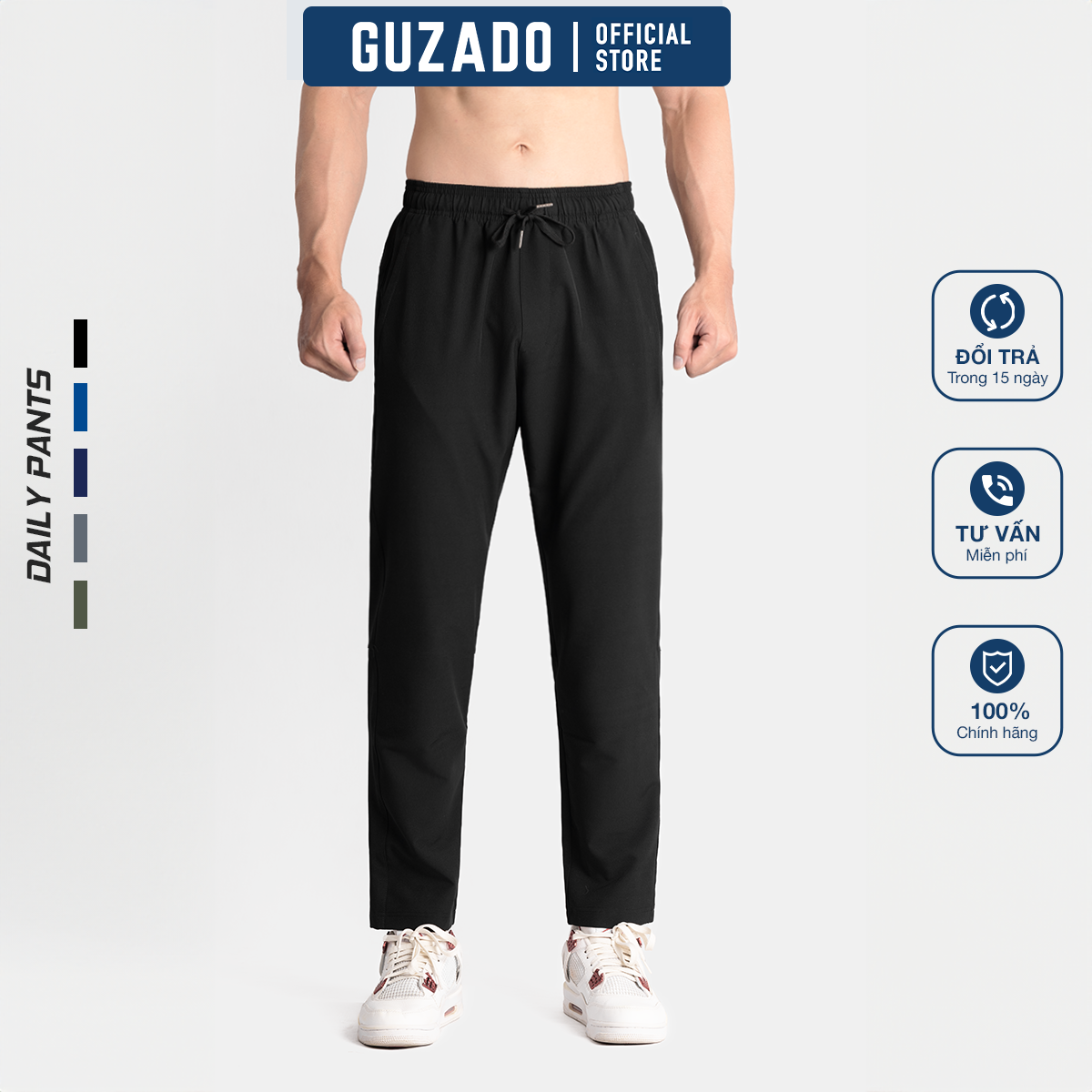  Quần dài thể thao nam GUZADO Quần Thể Thao Vơi Chất Vải Gió Cao Cấp Ống Suông Thể Thao Khỏe Khoắn Cạp Chun Vận Động Thoải Mái GDC01 