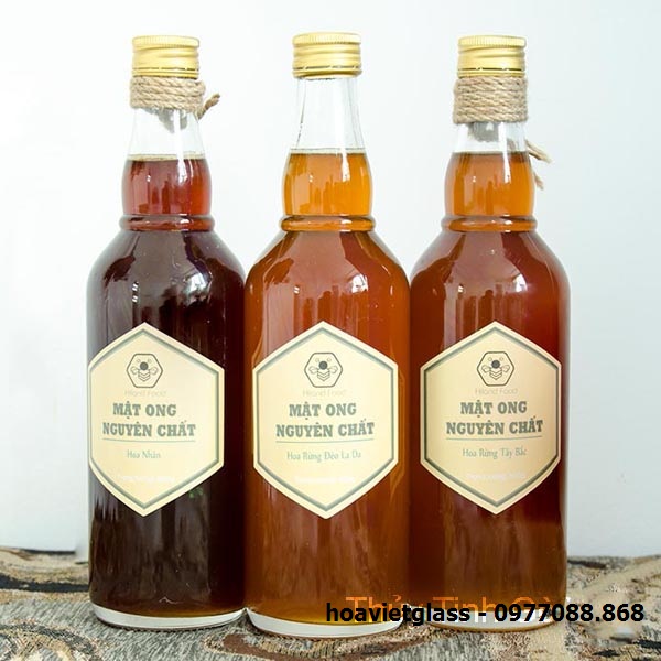Set 06 - 10 vỏ chai thủy tinh tròn 500ml nắp nhôm vàng