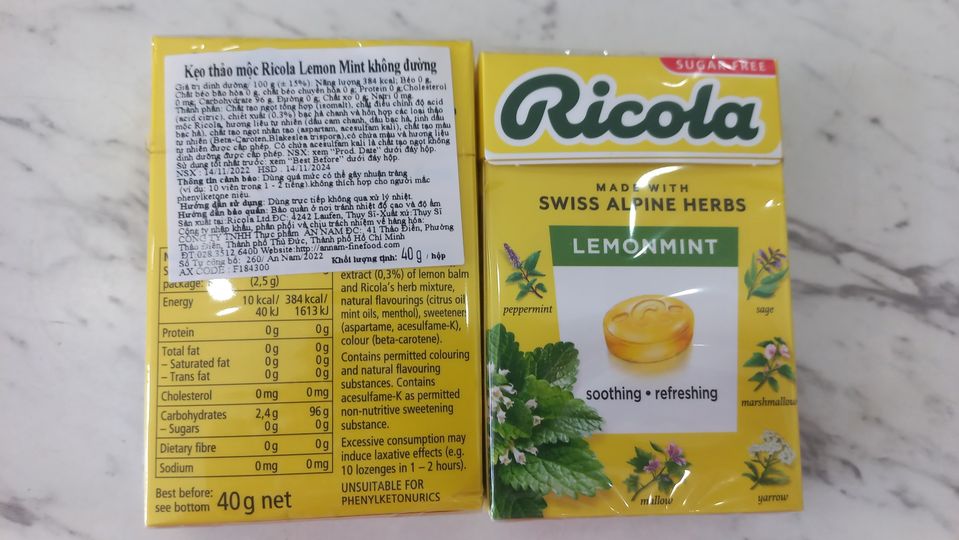 Kẹo thảo mộc -Lemon mint -Ricola 40g