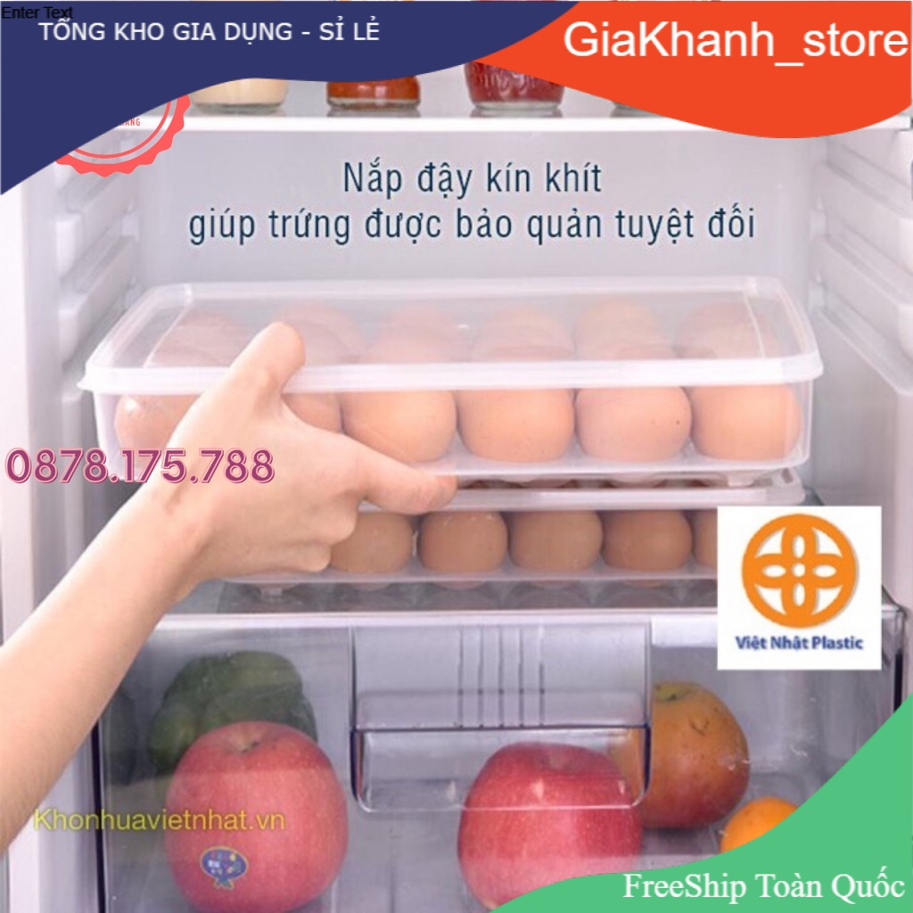 Hộp đựng trứng tủ lạnh 24 quả có nắp trong suốt, khay đựng trứng thông minh chắc chắn Việt Nhật No6786